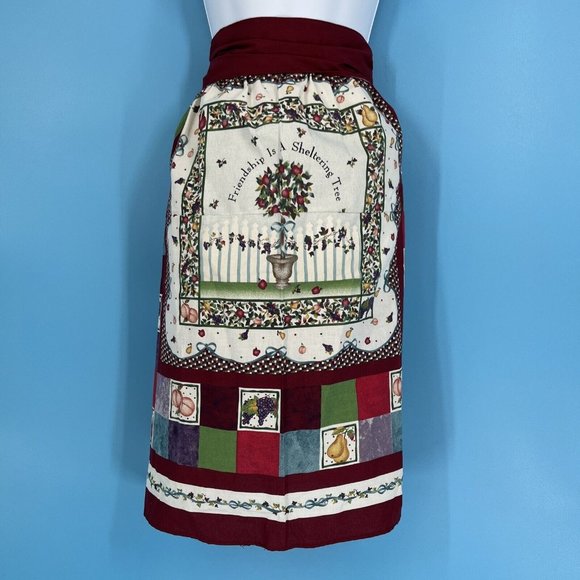 Apron Womens ‘Friendship Is A Sheltering Tree’ Waist Tie Fruit Tree Fountain - Picture 1 of 7